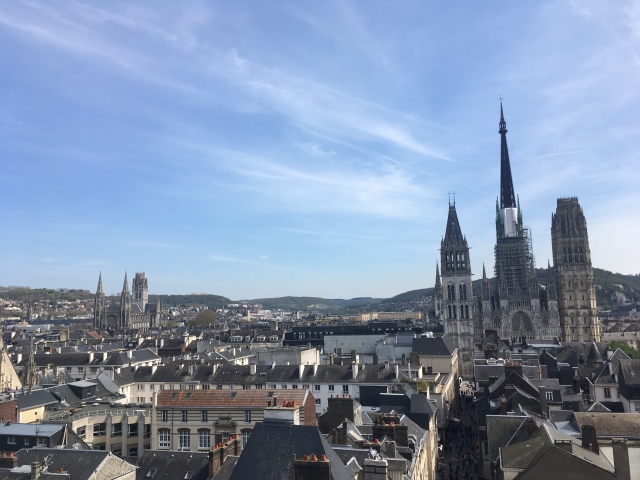 View of the cathedral from the Gros Horloge in Rouen, France